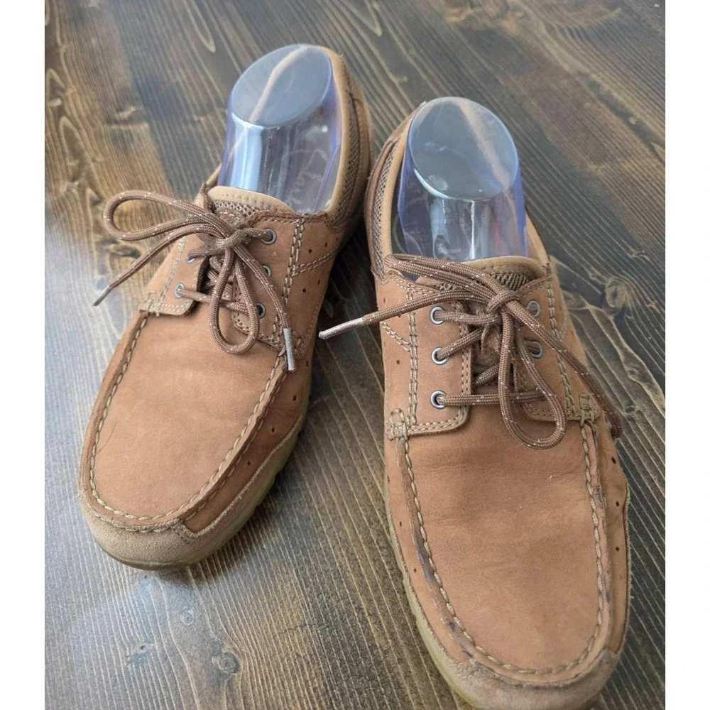 Clarks Men's Boat Shoes Size 9 M Brown Leather Slip On‎ Lace Up Comfort Loafers